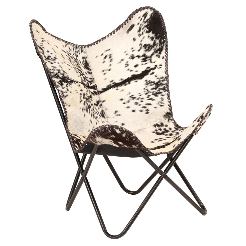 Butterfly Chair Black and White Genuine Goat Leather