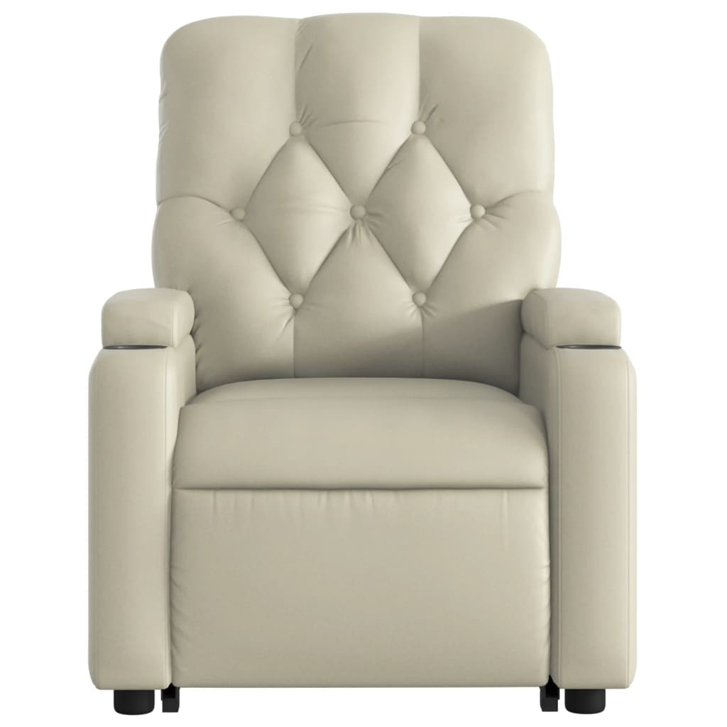 Stand up Massage Recliner Chair Cream Faux Leather