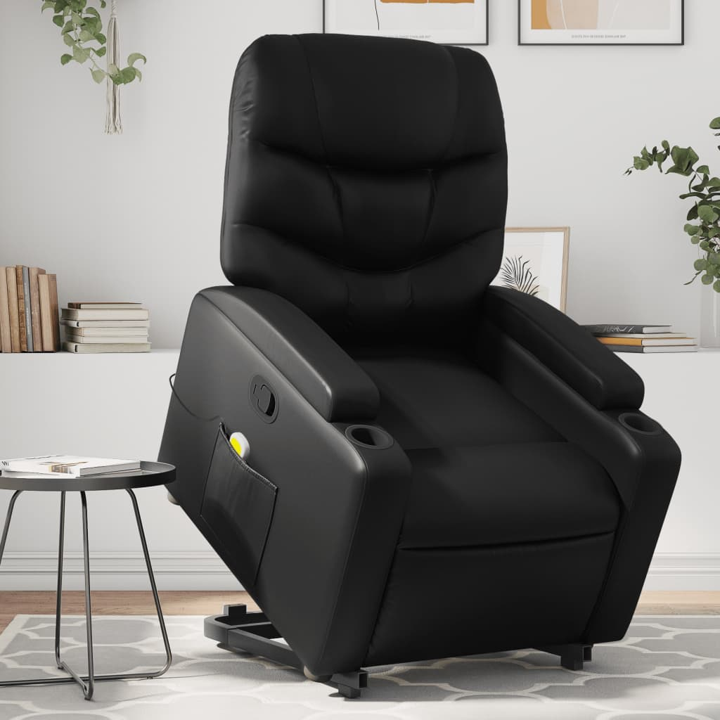 Stand up Massage Recliner Chair Black Faux Leather