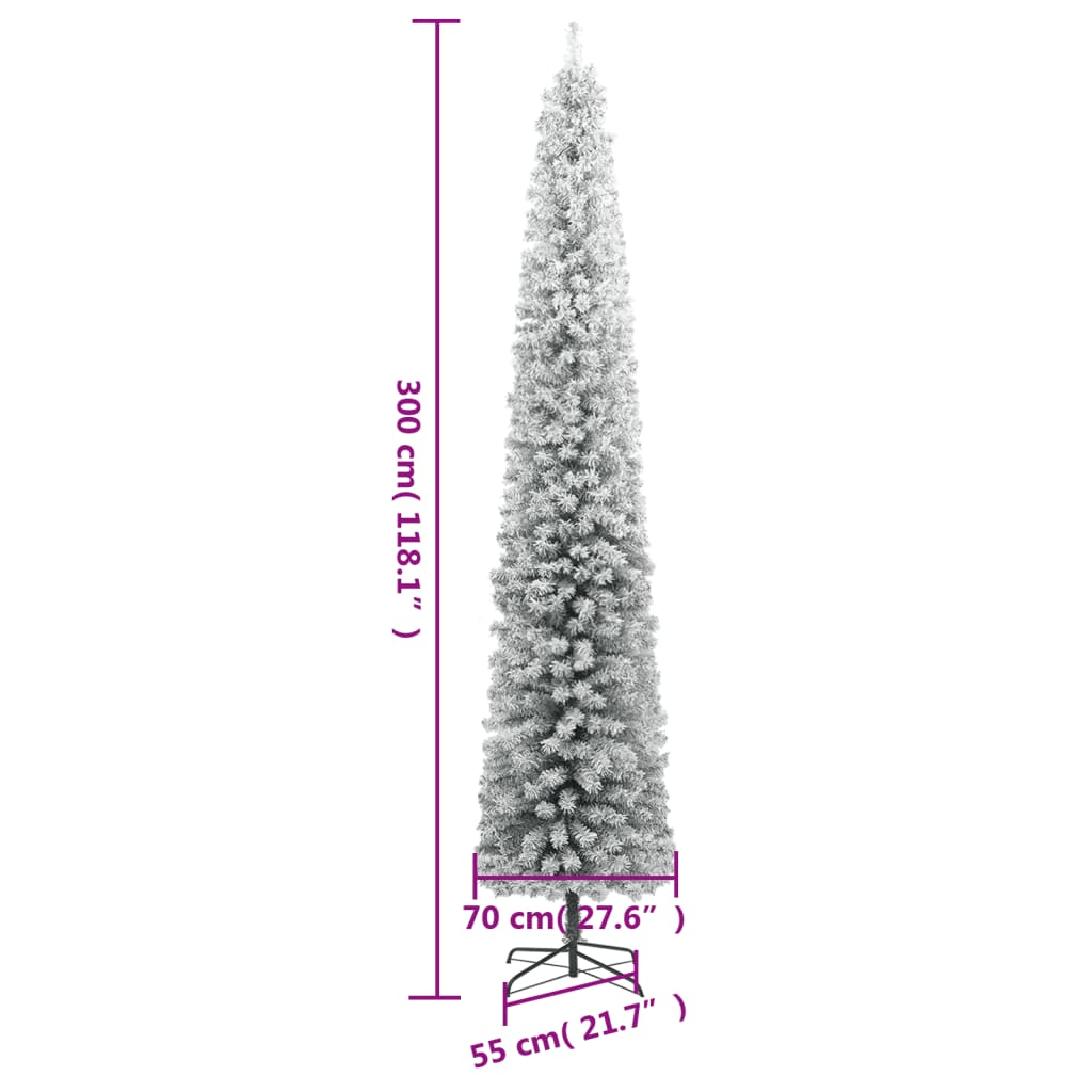 Slim Christmas Tree with Stand and Flocked Snow 118.1" PVC