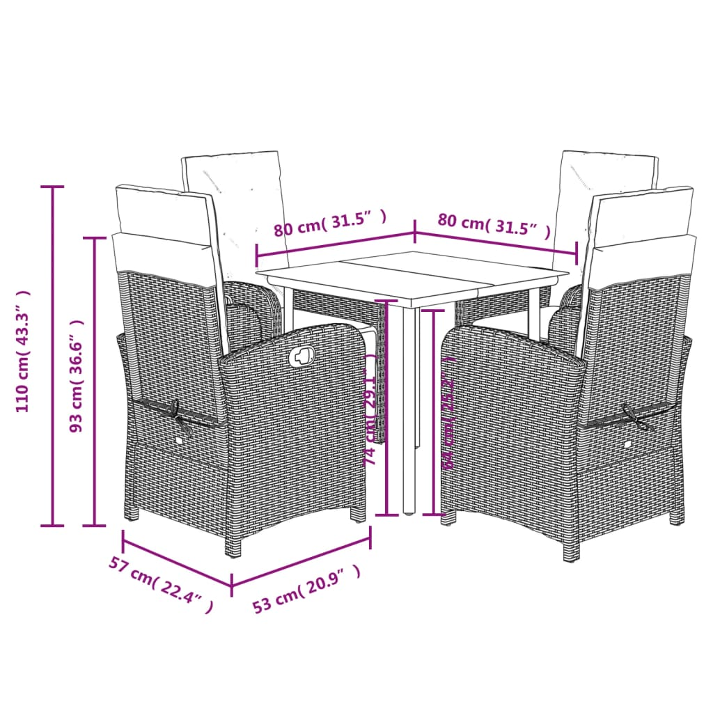 vidaXL 5 Piece Patio Dining Set with Cushions Gray Poly Rattan