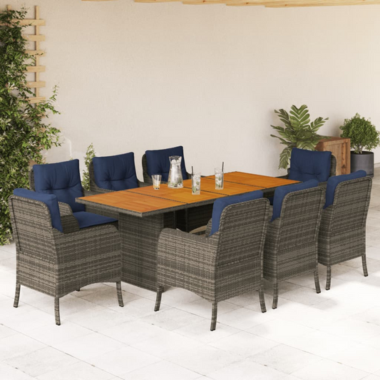 vidaXL 9 Piece Patio Dining Set with Cushions Gray Poly Rattan