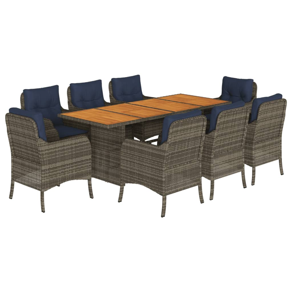 vidaXL 9 Piece Patio Dining Set with Cushions Gray Poly Rattan