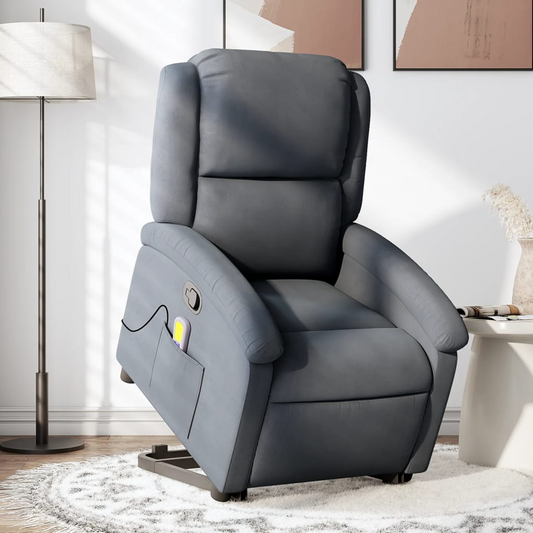 vidaXL Stand up Massage Recliner Chair Dark Gray Velvet