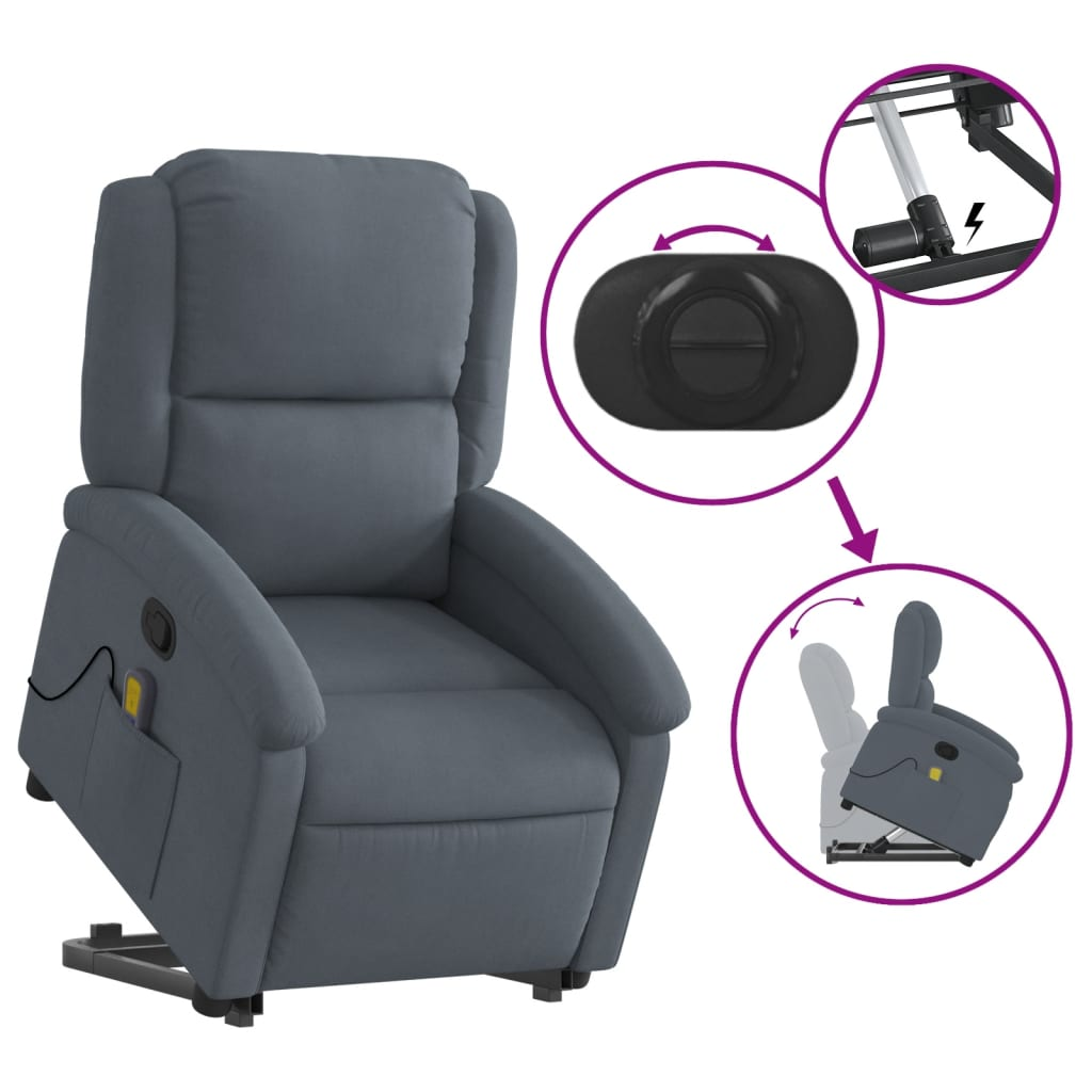 vidaXL Stand up Massage Recliner Chair Dark Gray Velvet