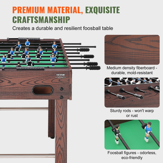 Foosball Table, 48 inch Standard Size Foosball Table, Indoor Full Size Foosball Table for Home, Family, and Game Room, Soccer with Foosball Table Set, Includes 2 Balls and 2 Cup Holders