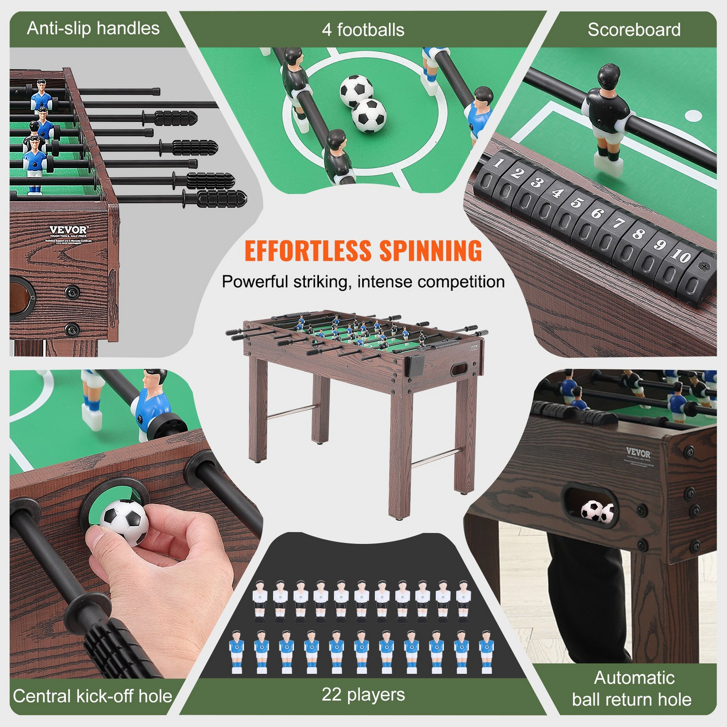 Foosball Table, 48 inch Standard Size Foosball Table, Indoor Full Size Foosball Table for Home, Family, and Game Room, Soccer with Foosball Table Set, Includes 2 Balls and 2 Cup Holders