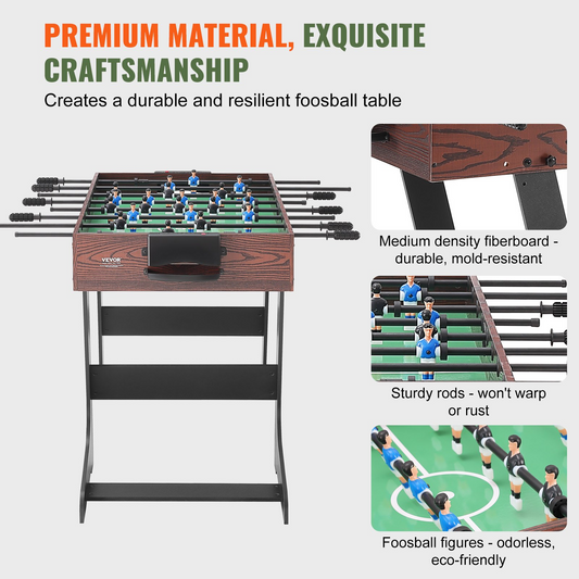 Folding Foosball Table, 42 inch Standard Size Foosball Table, Indoor Full Size Foosball Table for Home, Family, and Game Room, Soccer with Foosball Table Set, Includes 2 Balls