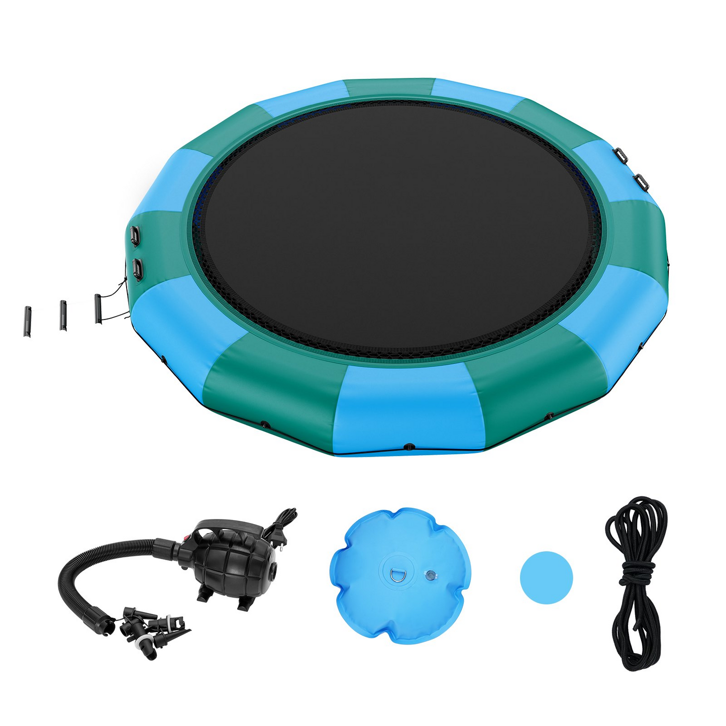 VEVOR Inflatable Water Bouncer, 15ft Recreational Water Trampoline, Portable Bounce Swim Platform with 3-Step Ladder & Electric Air Pump, Kids Adults Floating Rebounder for Pool, Lake, Water Sports