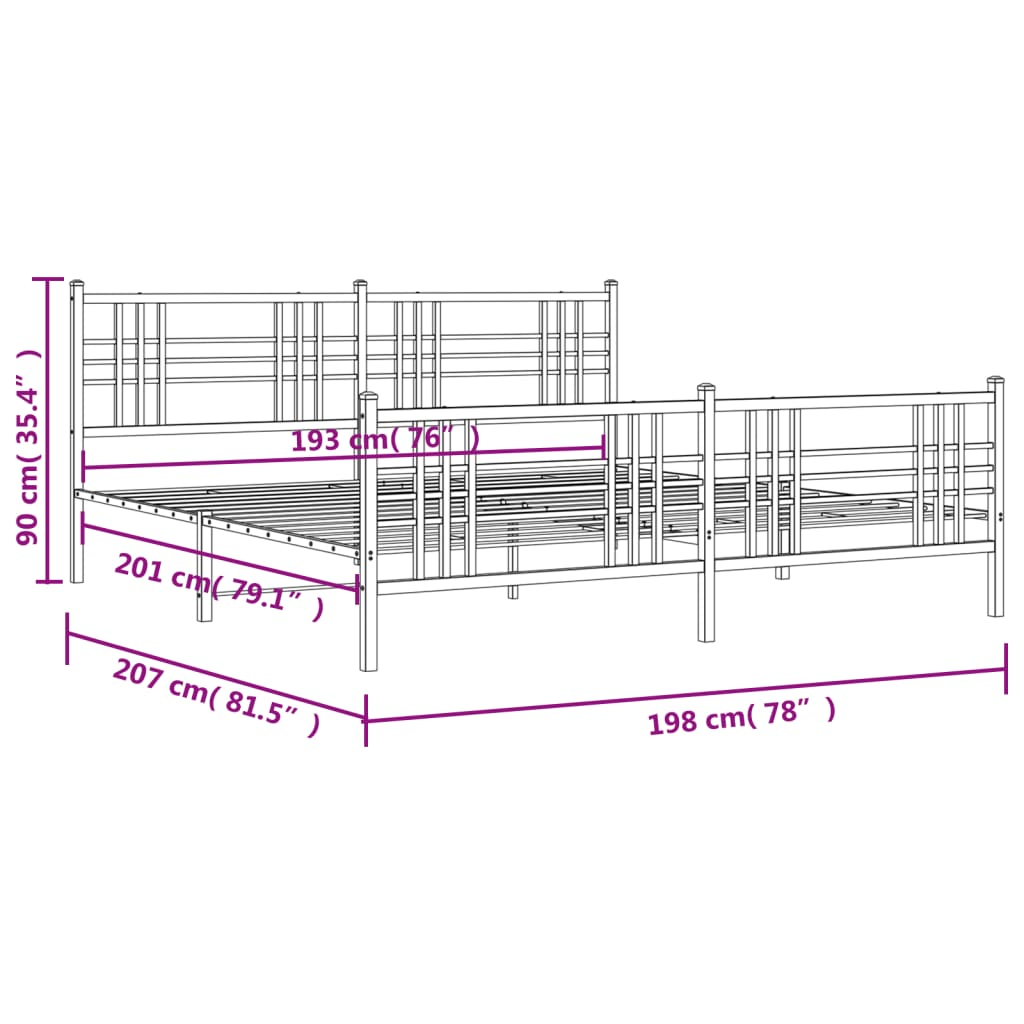 Metal Bed Frame with Headboard and Footboard White 76"x79.9" King