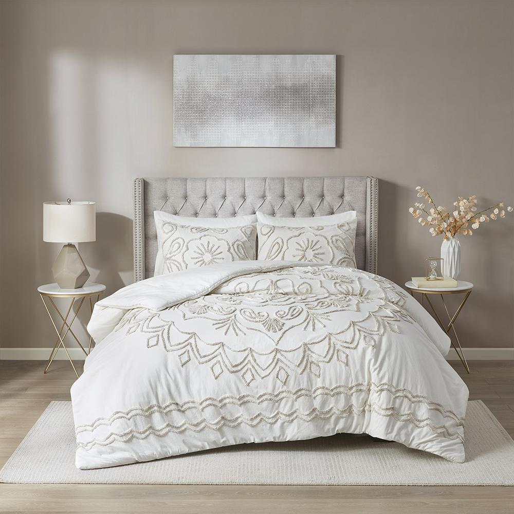 3 Piece Tufted Cotton Chenille Comforter Set