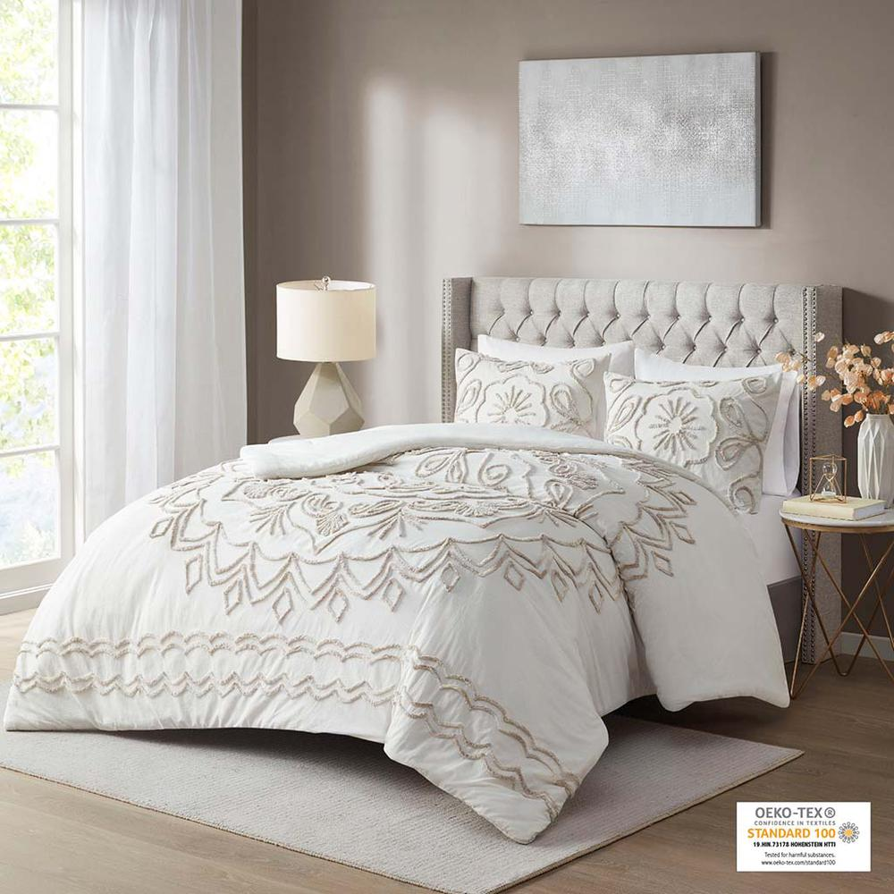 3 Piece Tufted Cotton Chenille Comforter Set