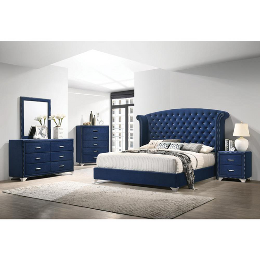 Melody 4-piece Queen Tufted Upholstered Bedroom Set Pacific Blue