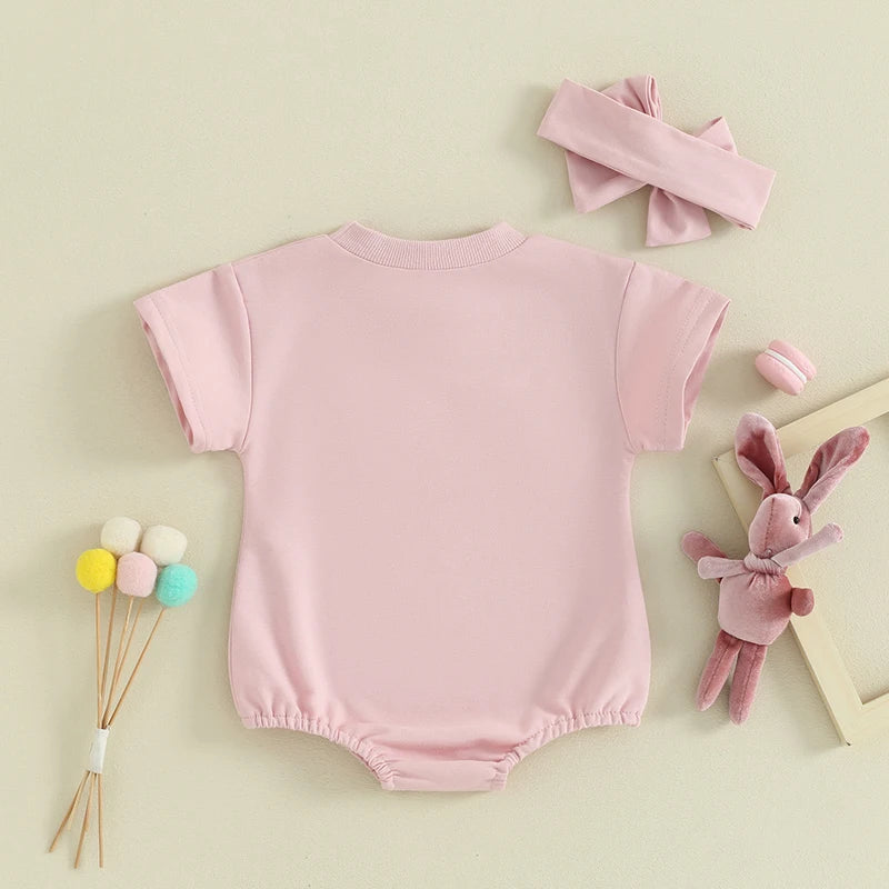 Sweatshirt with Romper Closure with embroidered bunnies and Headband