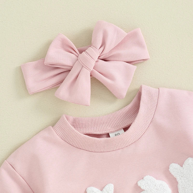 Sweatshirt with Romper Closure with embroidered bunnies and Headband