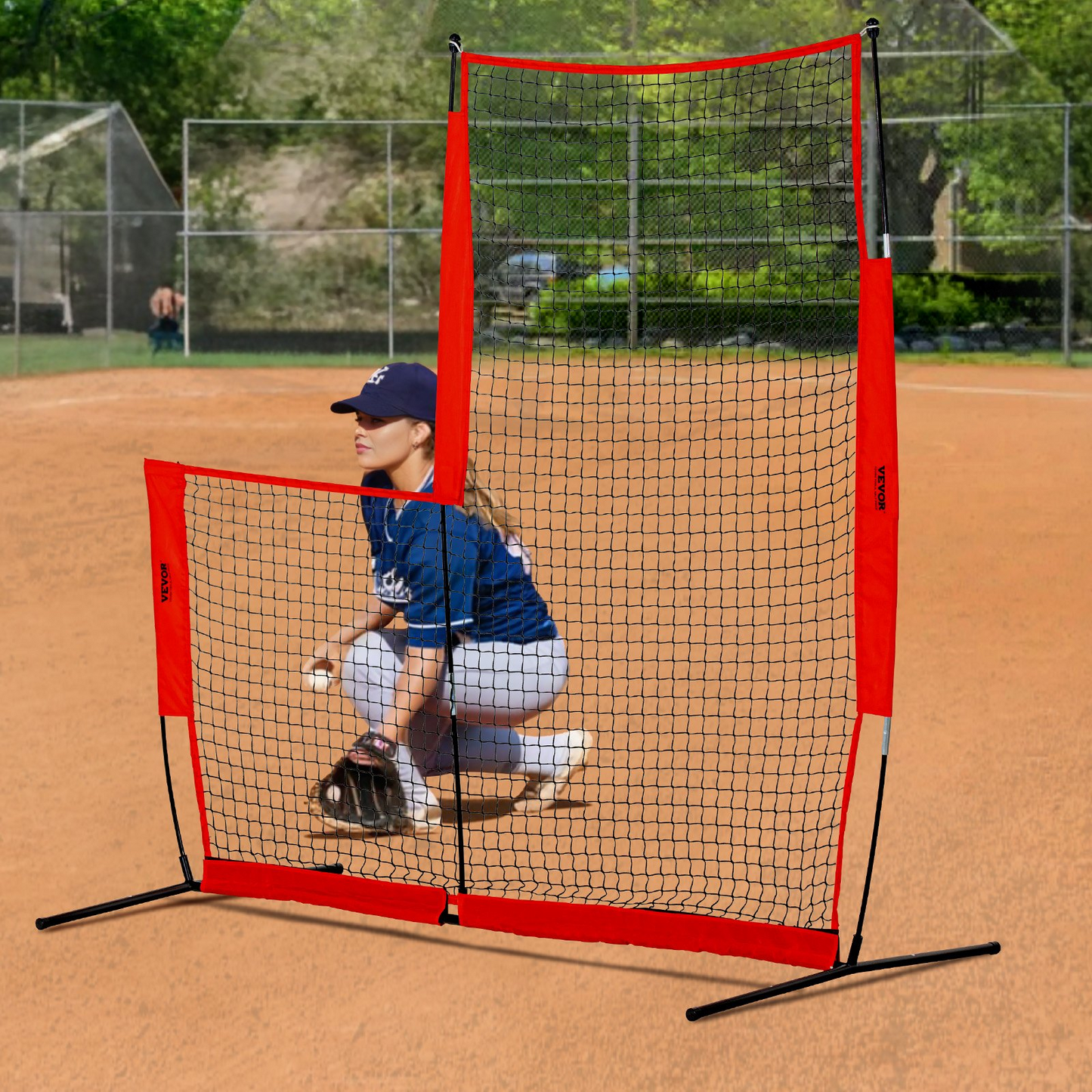 L Screen Baseball for Batting Cage, 7x7 ft Baseball & Softball Safety Screen, Body Protector Portable Batting Screen with Carry Bag & Ground Stakes, Baseball Pitching Net for Pitchers Protection