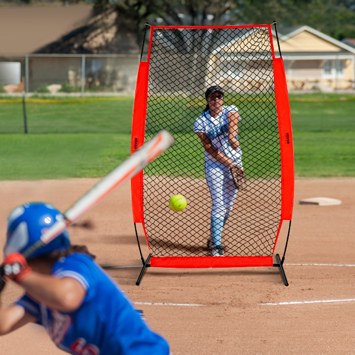 I Screen Baseball for Batting Cage, 7x4 ft Baseball & Softball Safety Screen, Body Protector Portable Batting Screen with Carry Bag & Ground Stakes, Baseball Pitching Net for Pitchers Protection