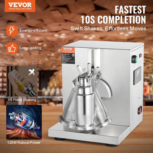 VEVOR Milkshake Maker Machine, 120W Commercial Milk Tea Shaker Machine, Single Head Milk Shake Mixer Machine, 0-180s Adjustable Milkshake Blender, with 750 ml Stainless Steel Cup, for Milk Tea Store