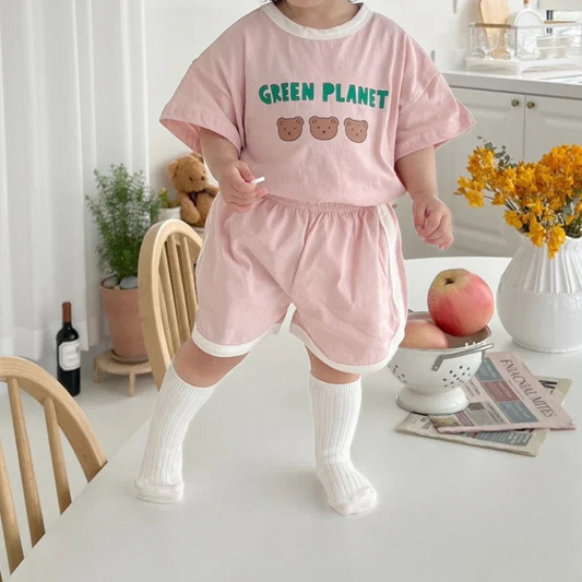 2pcs set T-shirts and Pants for Children Green Planet multivariant