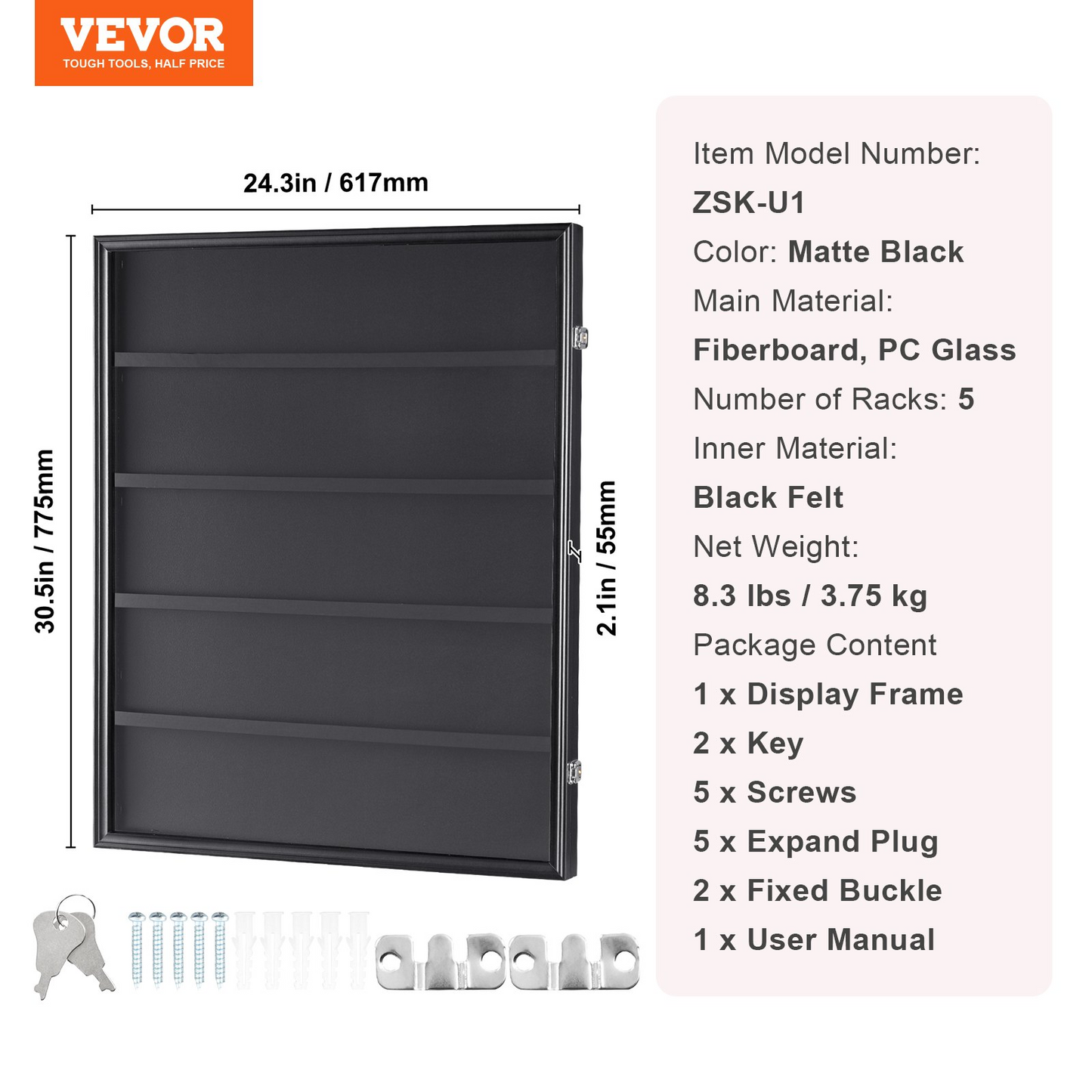 VEVOR 35 Graded Sports Card Display Case, 24.3x30.5x2.1 in, Baseball Card Display Frame with 98% UV Protection Clear View PC Glass, Lockable Wall Cabinet for Football Basketball Hockey Trading Card