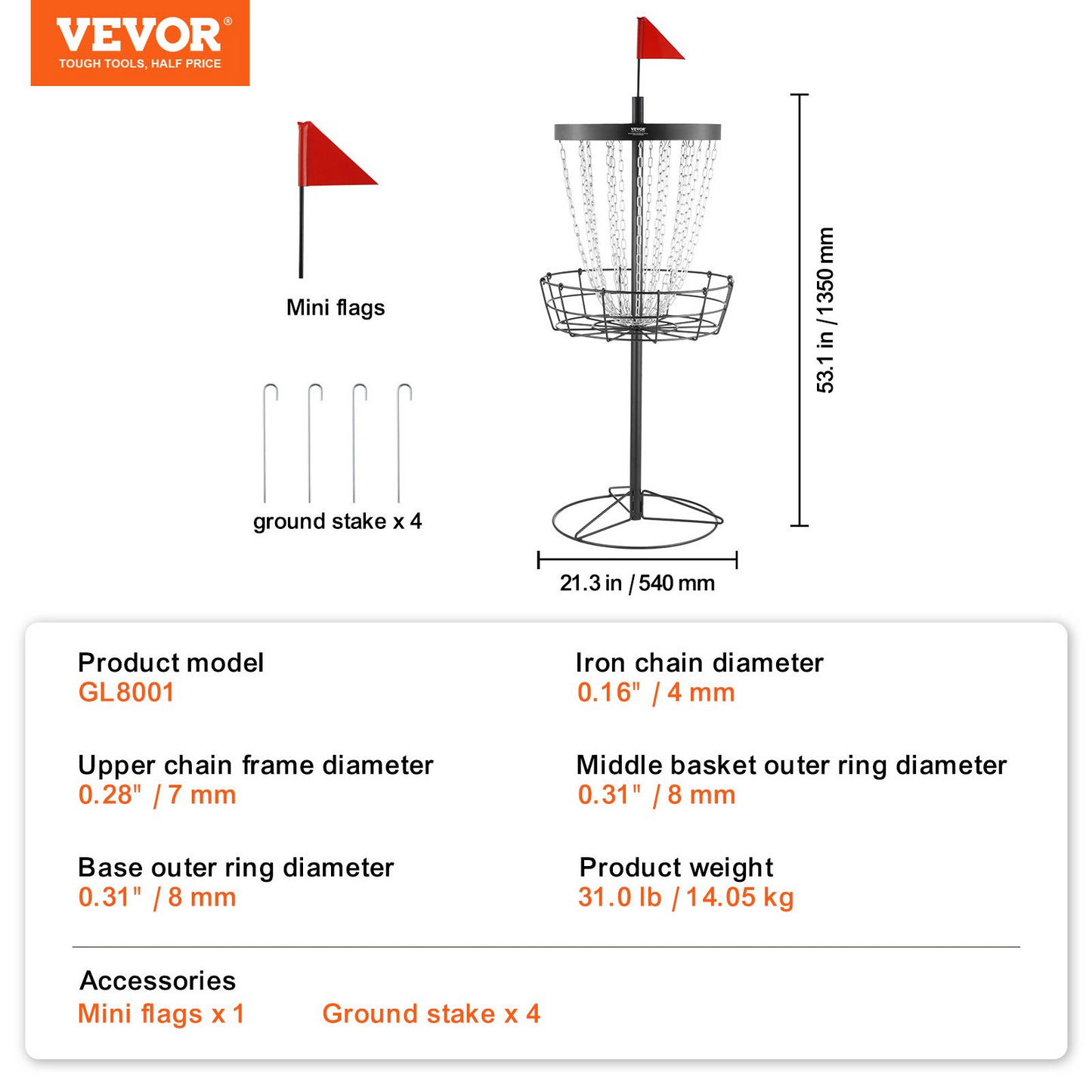 Disc Golf Basket, 24-Chains Portable Disc Golf Target Hole, Heavy Duty Steel Practice Disc Golf Target, Indoor & Outdoor Disc Golf Course Basket, Disc Golf Basket Stand Equipment, Black