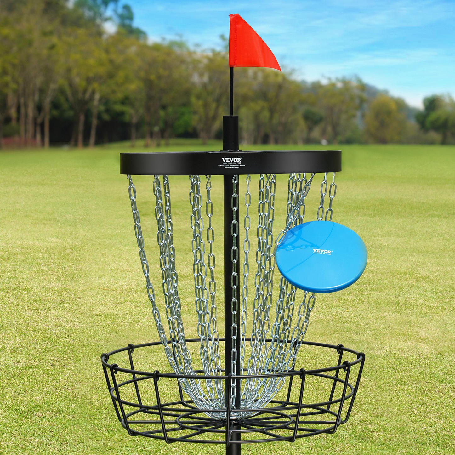 Disc Golf Basket, 24-Chains Portable Disc Golf Target Hole, Heavy Duty Steel Practice Disc Golf Target, Indoor & Outdoor Disc Golf Course Basket, Disc Golf Basket Stand Equipment, Black