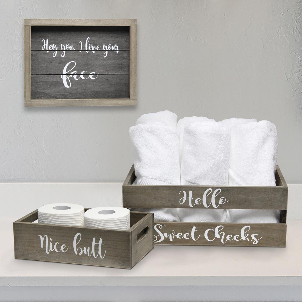 Three Piece Decorative Wood Bathroom Set, Large, Cheeky