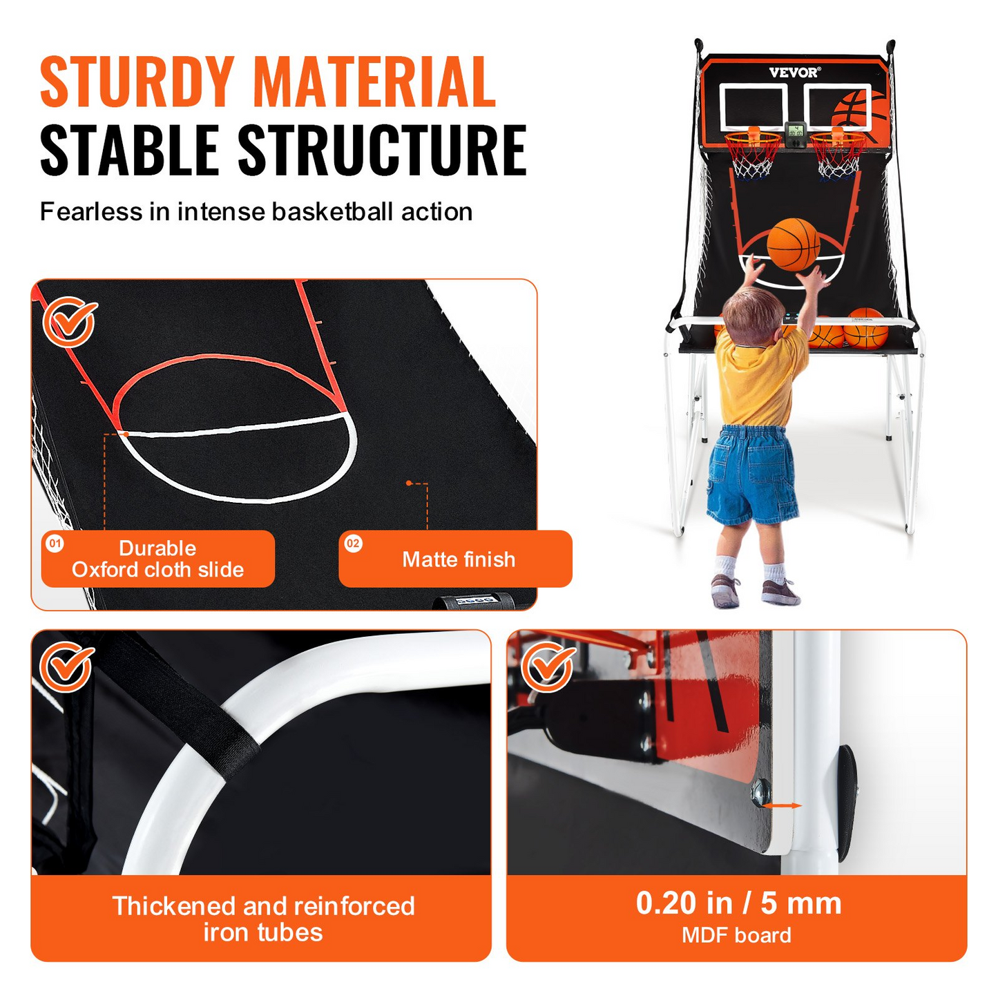 VEVOR Foldable Basketball Arcade Game, 2 Player Indoor Basketball Game, Home Dual Shot Sport with 4 Balls, 8 Game Modes, LCD Electronic Scoreboard, and Inflation Pump, for Kids, Adults (Black & White)