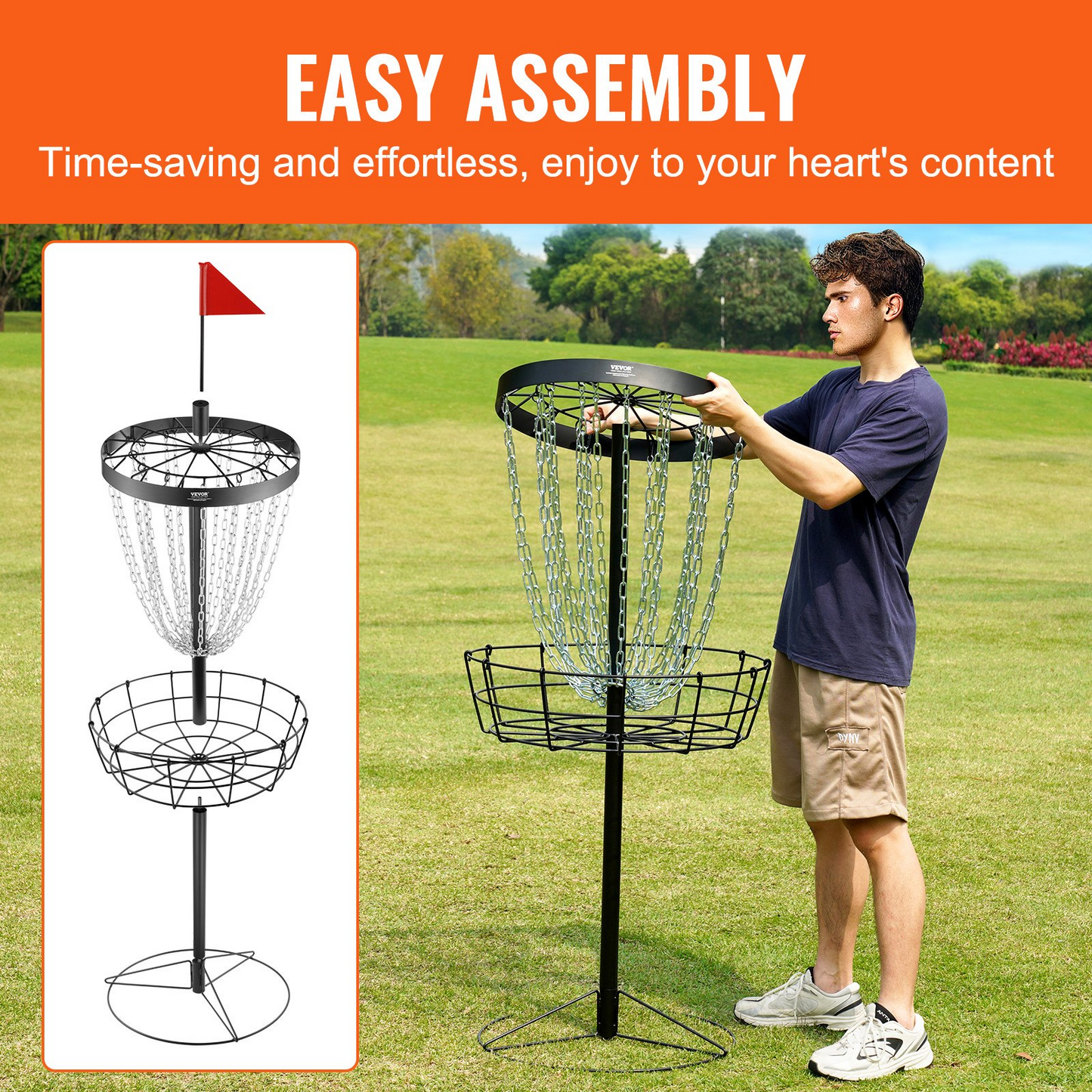 Disc Golf Basket, 24-Chains Portable Disc Golf Target Hole, Heavy Duty Steel Practice Disc Golf Target, Indoor & Outdoor Disc Golf Course Basket, Disc Golf Basket Stand Equipment, Black