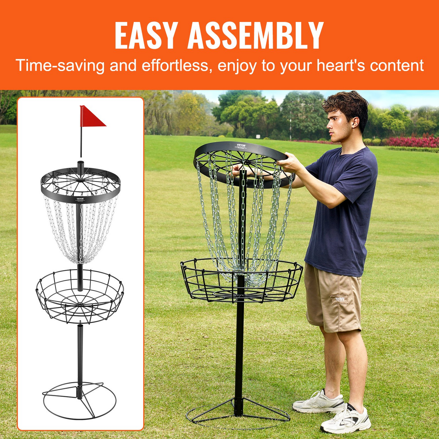 Disc Golf Basket, 24-Chains Portable Disc Golf Target Hole, Heavy Duty Steel Practice Disc Golf Target, Indoor & Outdoor Disc Golf Course Basket, Disc Golf Basket Stand Equipment, Black