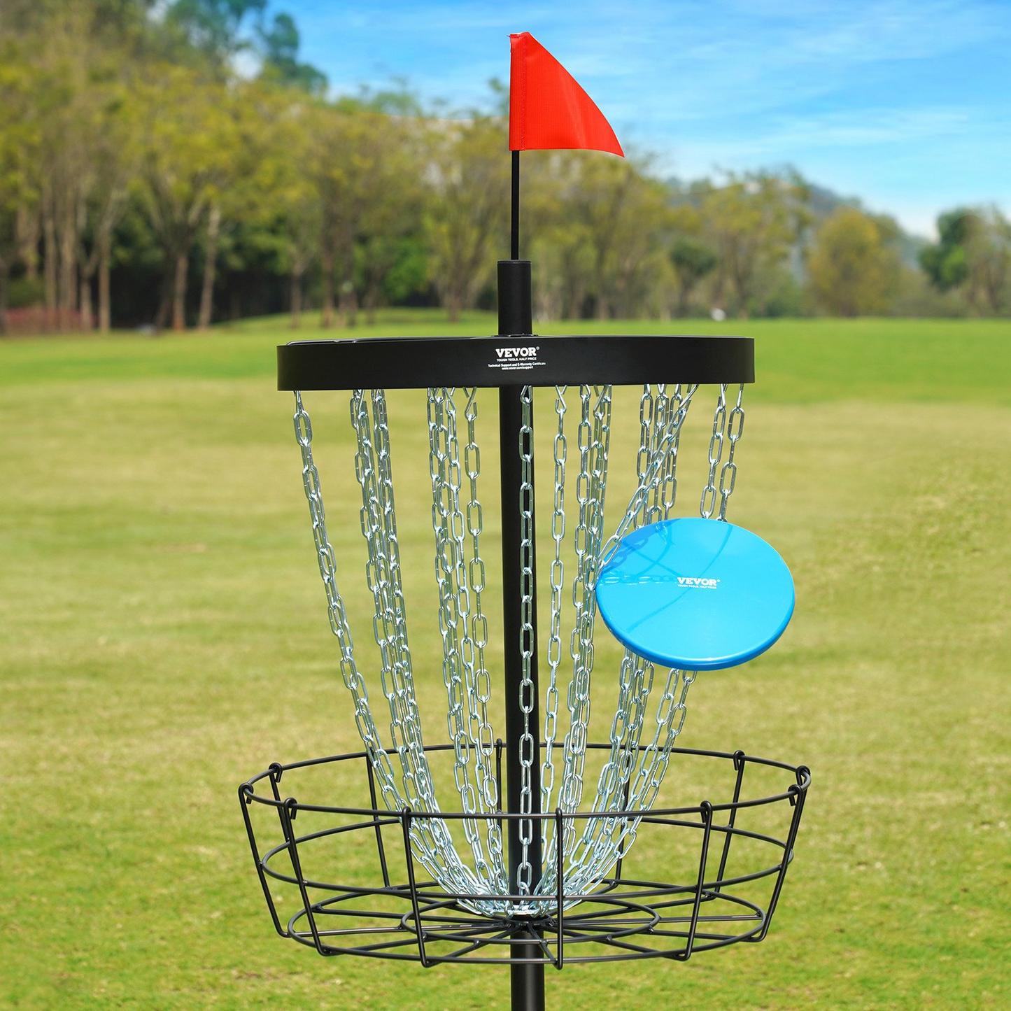 Disc Golf Basket, 24-Chains Portable Disc Golf Target Hole, Heavy Duty Steel Practice Disc Golf Target, Indoor & Outdoor Disc Golf Course Basket, Disc Golf Basket Stand Equipment, Black