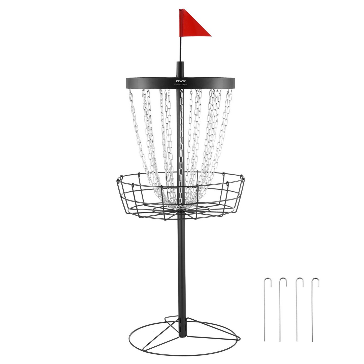 Disc Golf Basket, 24-Chains Portable Disc Golf Target Hole, Heavy Duty Steel Practice Disc Golf Target, Indoor & Outdoor Disc Golf Course Basket, Disc Golf Basket Stand Equipment, Black