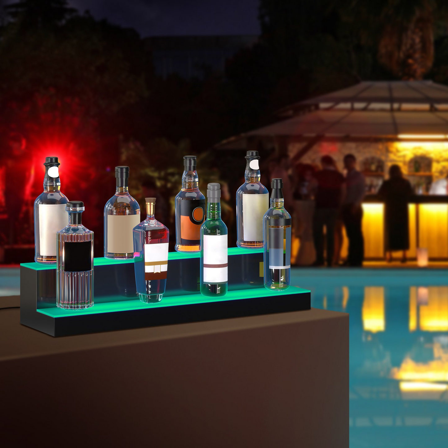 LED Lighted Liquor Bottle Display, 2 Tiers 30 Inches, Illuminated Home Bar Shelf with RF Remote & App Control 7 Static Colors 1-4 H Timing, Acrylic Drinks Lighting Shelf for Holding 16 Bottles