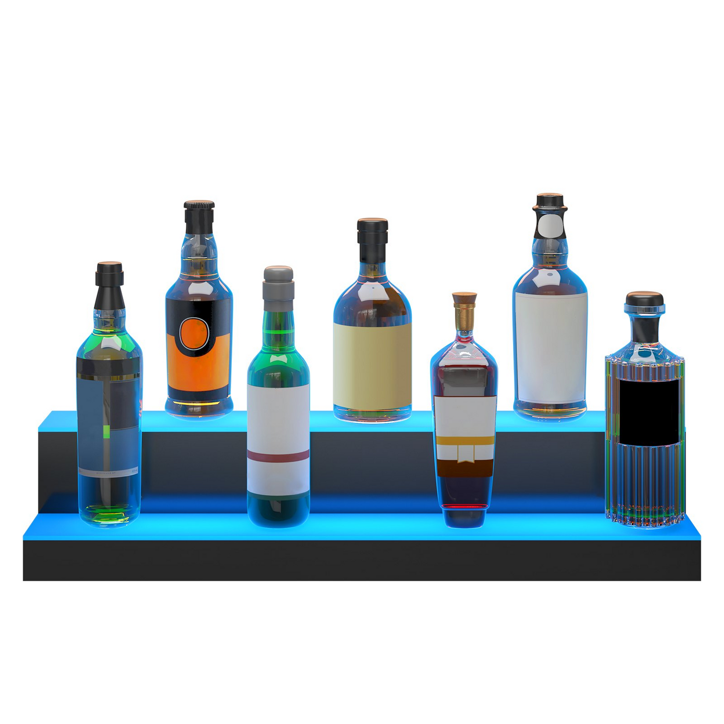 LED Lighted Liquor Bottle Display, 2 Tiers 30 Inches, Illuminated Home Bar Shelf with RF Remote & App Control 7 Static Colors 1-4 H Timing, Acrylic Drinks Lighting Shelf for Holding 16 Bottles