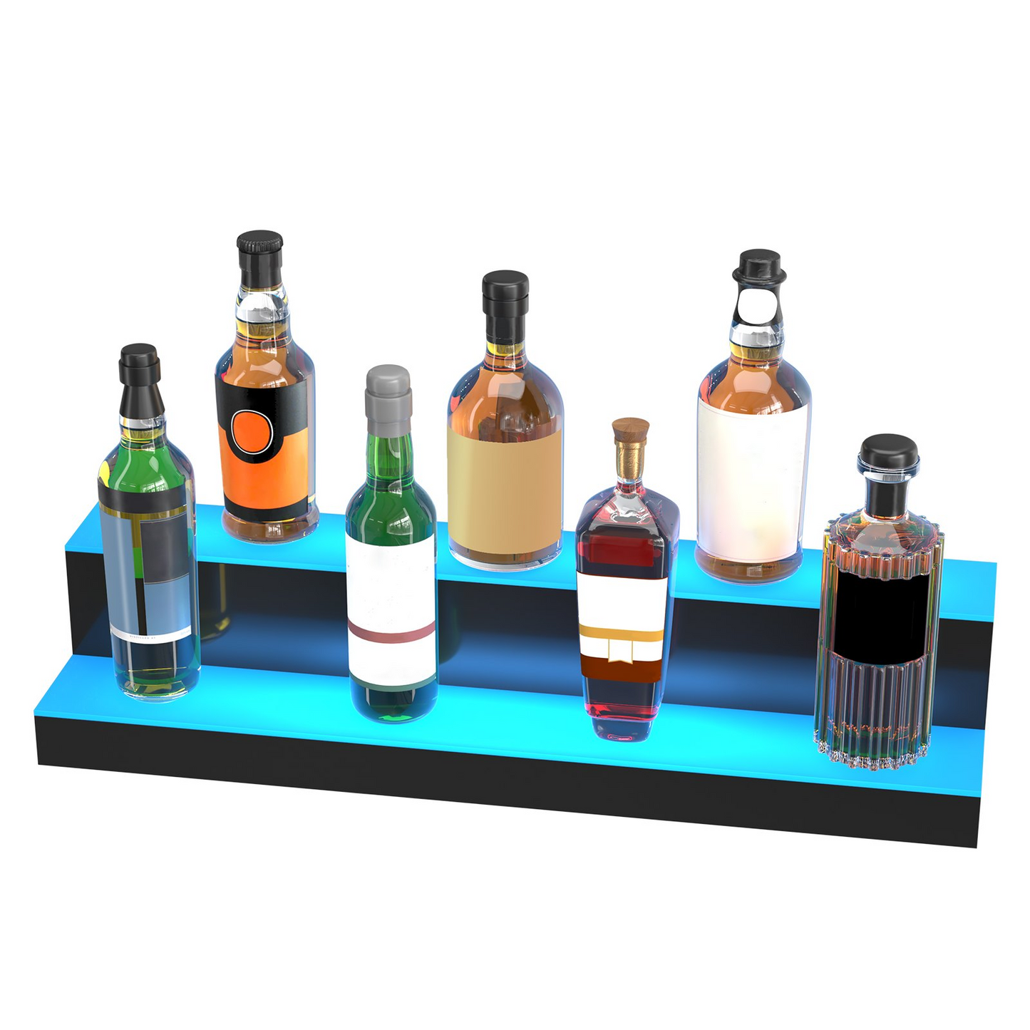 LED Lighted Liquor Bottle Display, 2 Tiers 30 Inches, Illuminated Home Bar Shelf with RF Remote & App Control 7 Static Colors 1-4 H Timing, Acrylic Drinks Lighting Shelf for Holding 16 Bottles