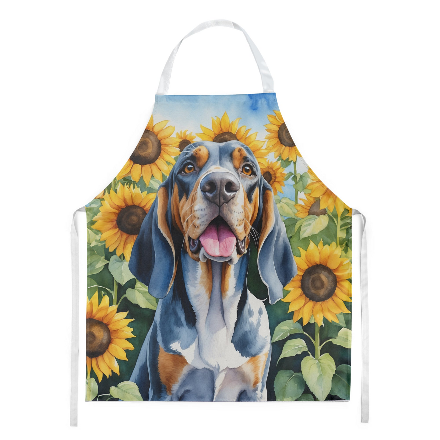 American English Coonhound in Sunflowers Apron