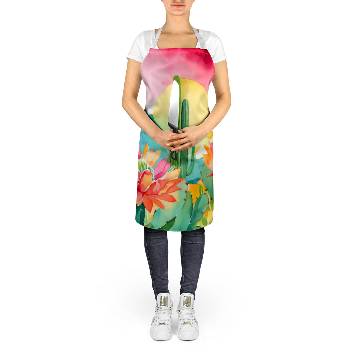 Arizona Saguaro Cactus Blossom in Watercolor Apron