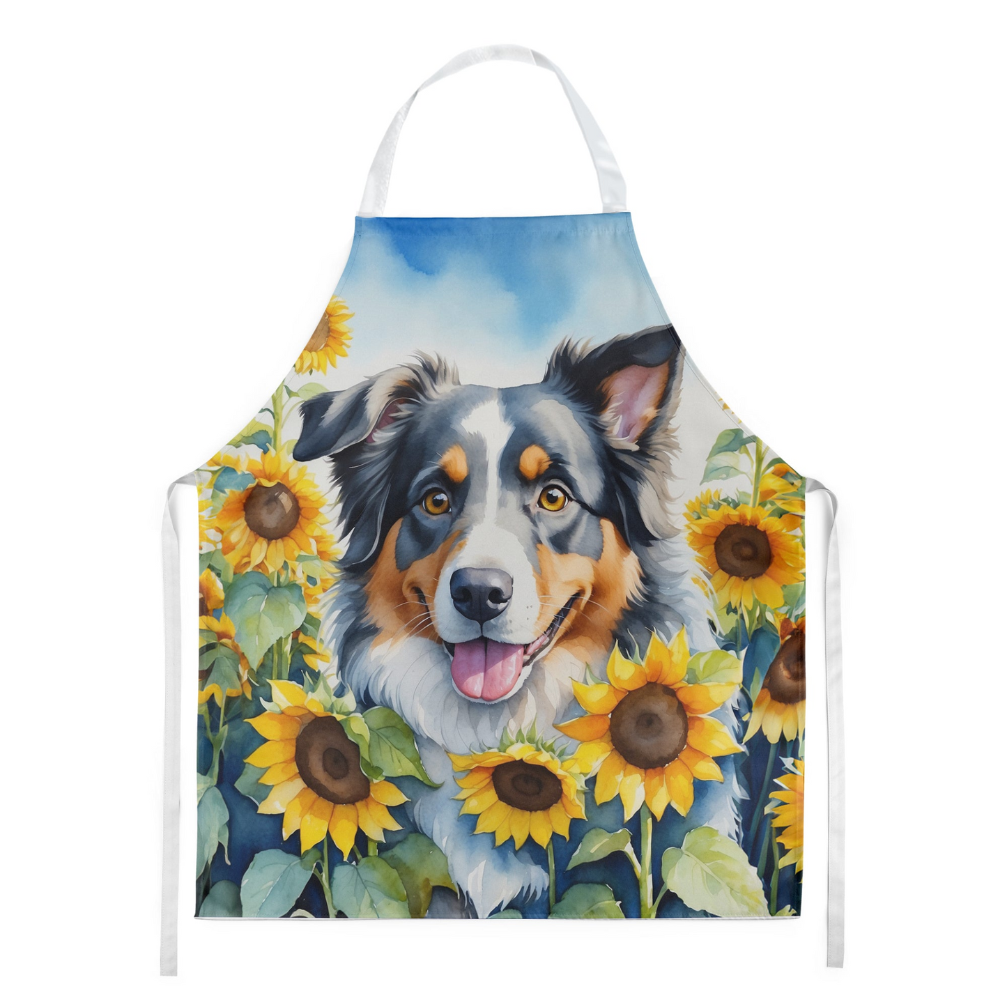 Australian Shepherd in Sunflowers Apron