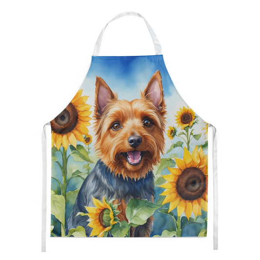 Australian Terrier in Sunflowers Apron