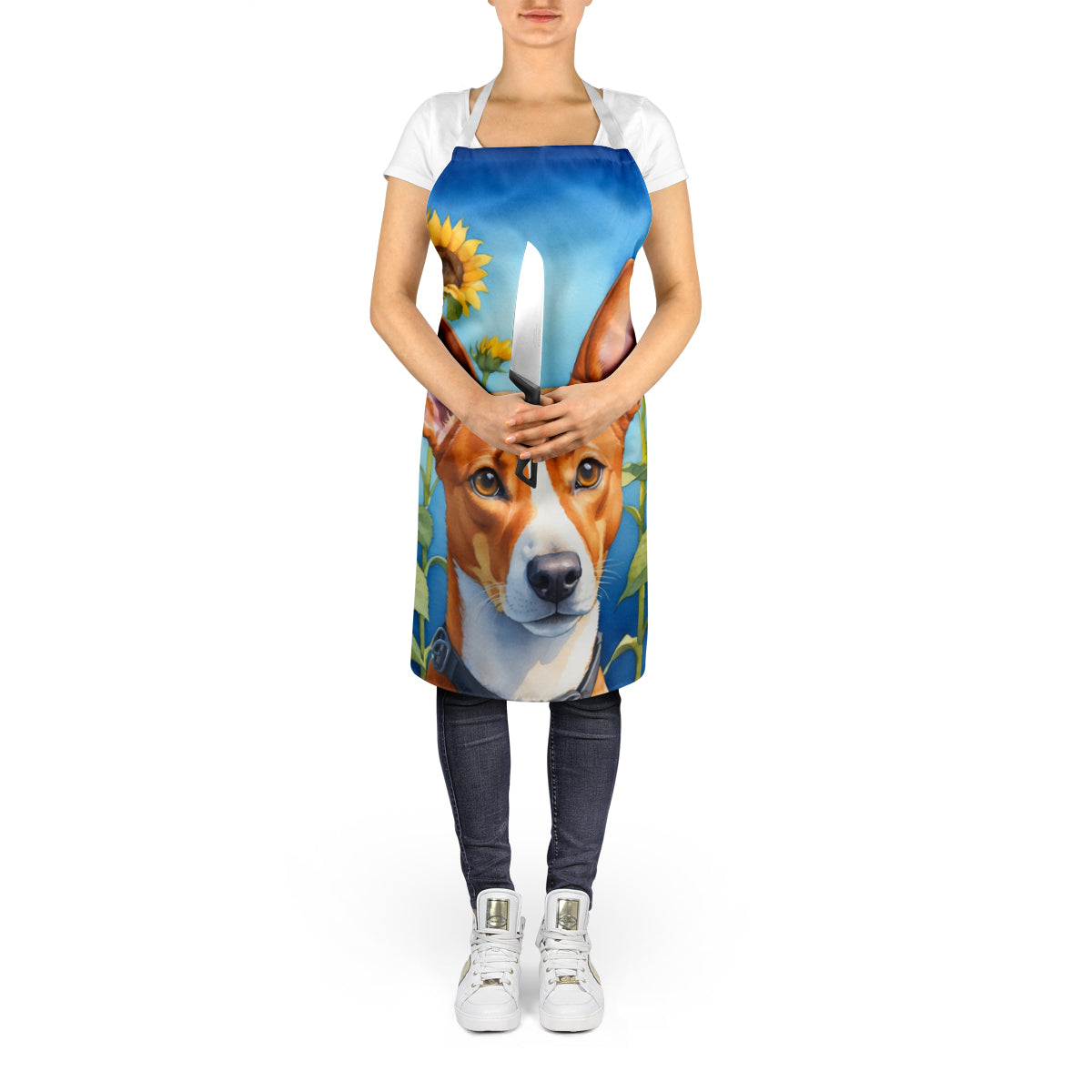 Basenji in Sunflowers Apron