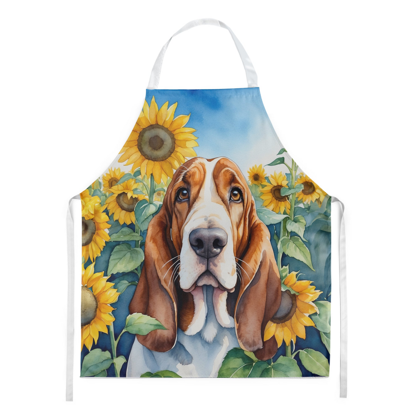 Basset Hound in Sunflowers Apron