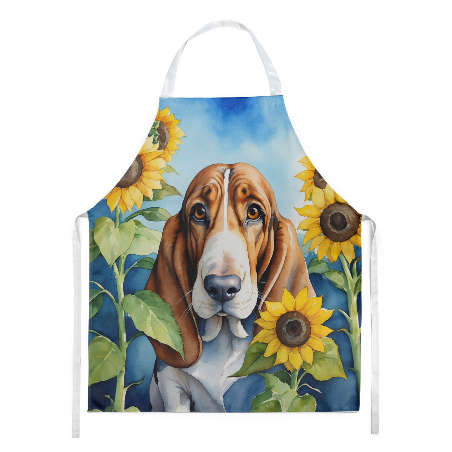 Basset Hound in Sunflowers Apron