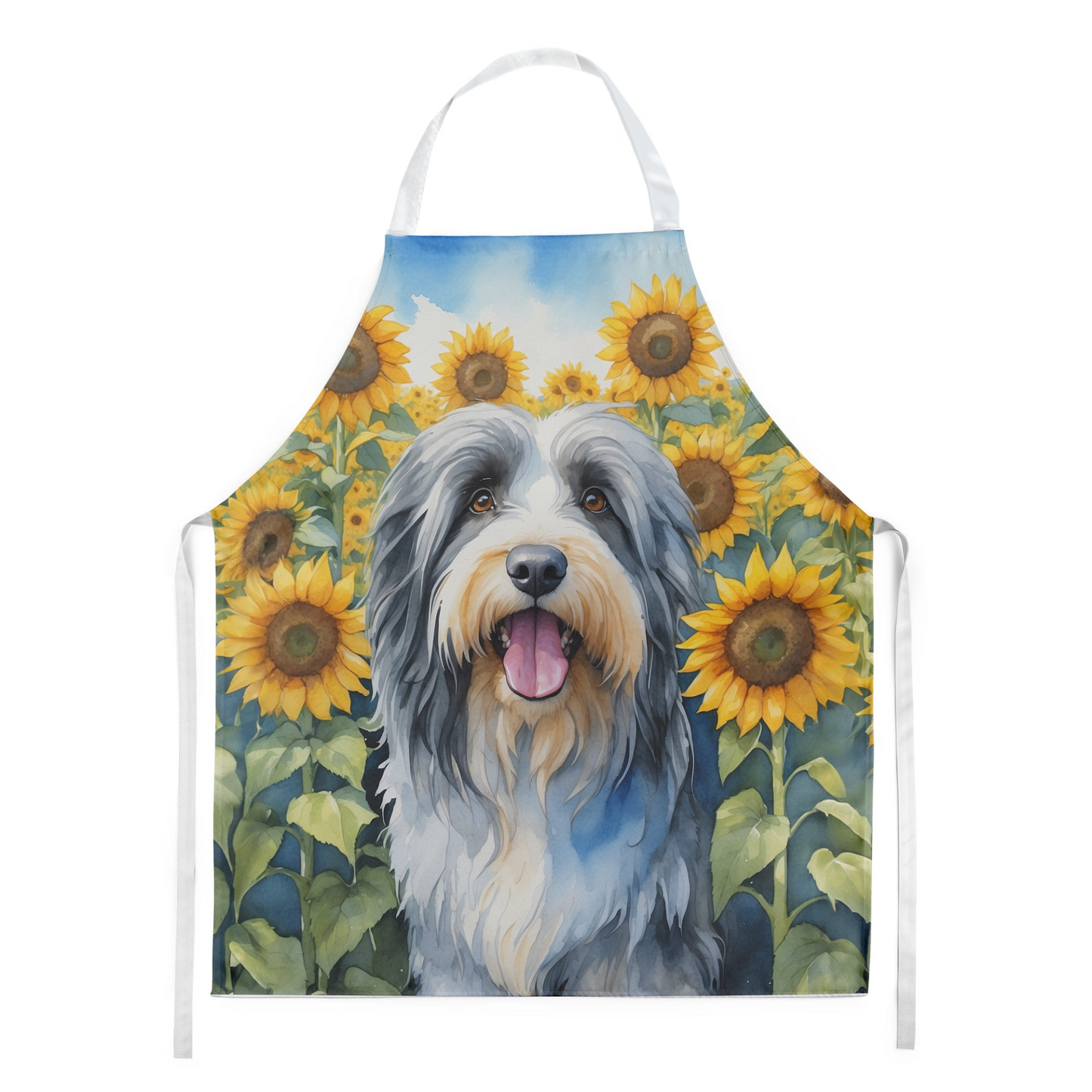 Bearded Collie in Sunflowers Apron