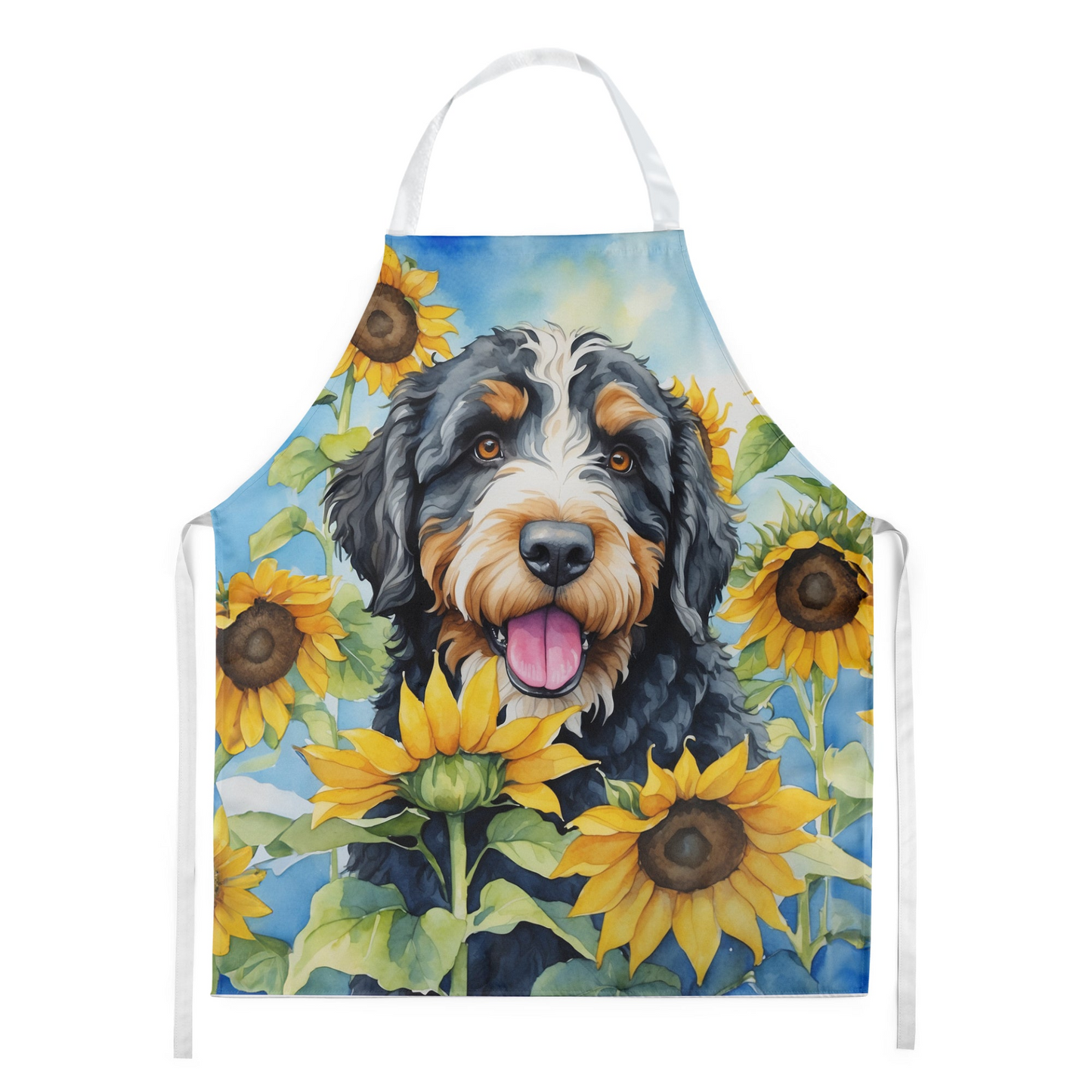 Bernedoodle in Sunflowers Apron