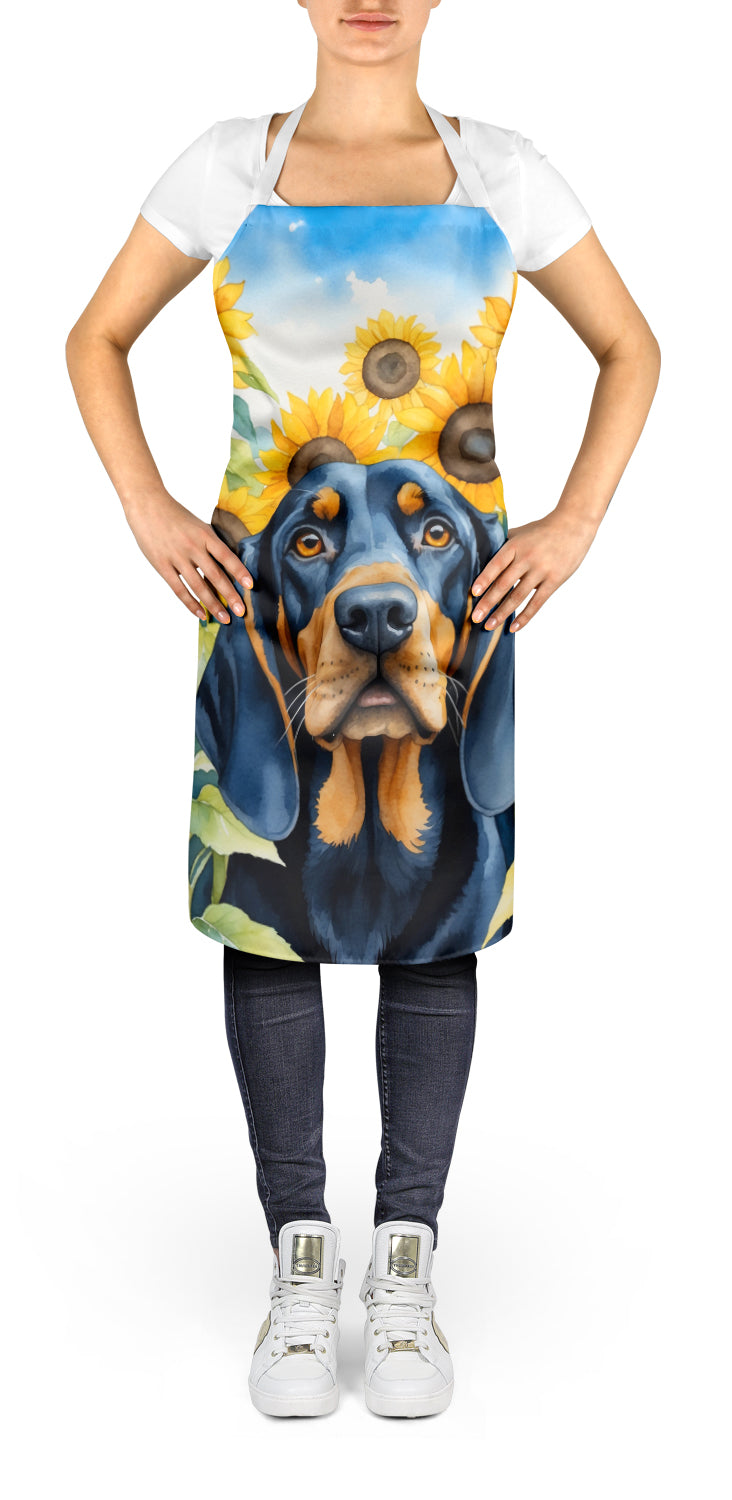 Black and Tan Coonhound in Sunflowers Apron