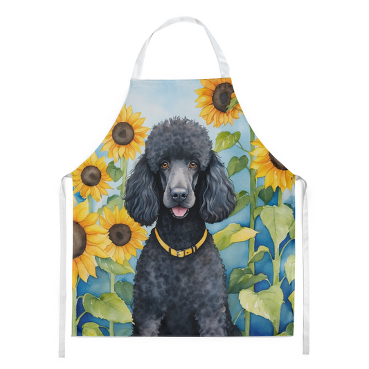 Black Poodle in Sunflowers Apron