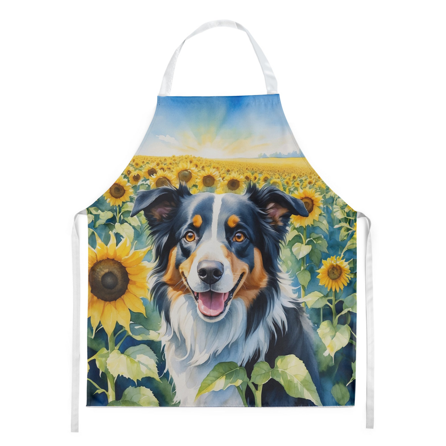 Border Collie in Sunflowers Apron