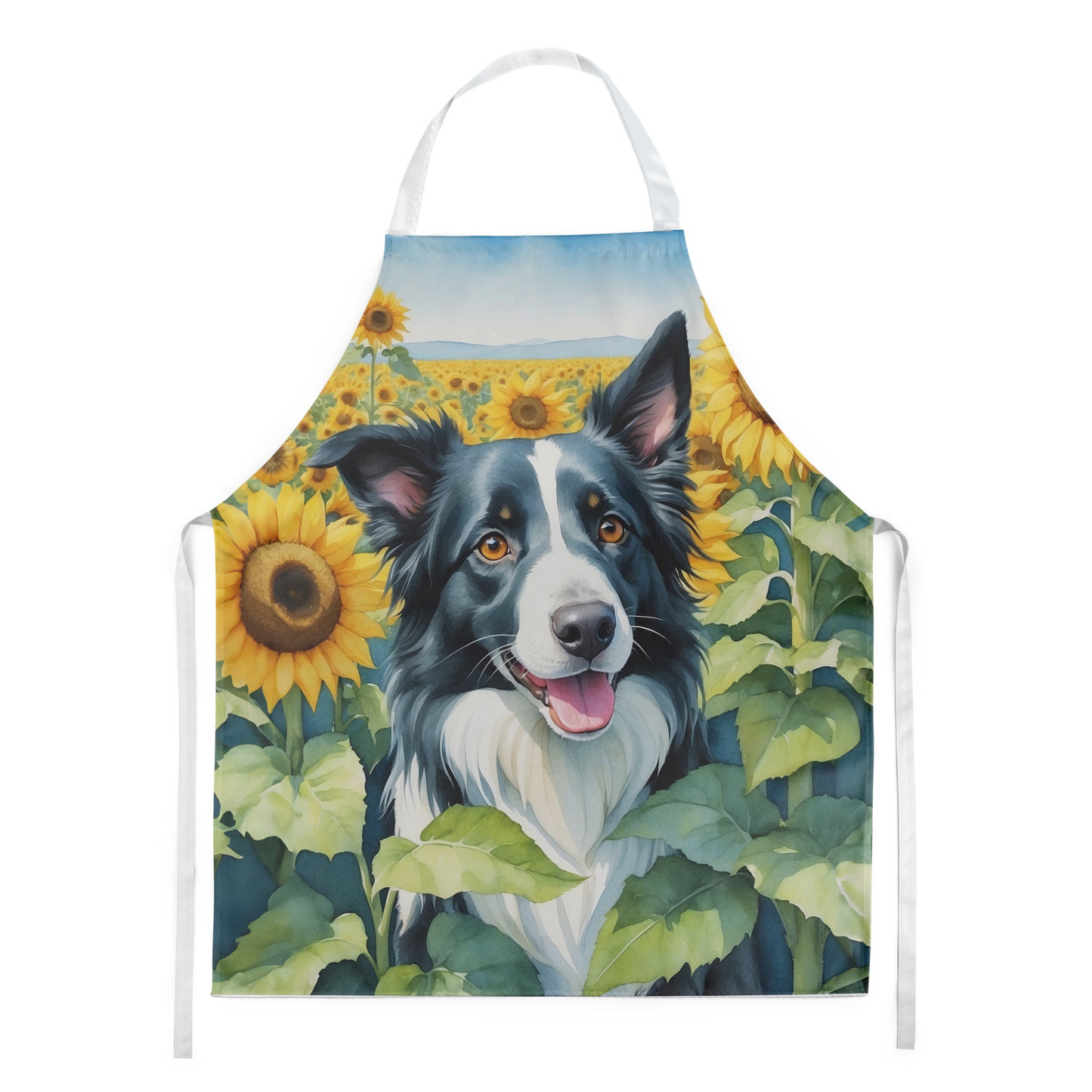 Border Collie in Sunflowers Apron