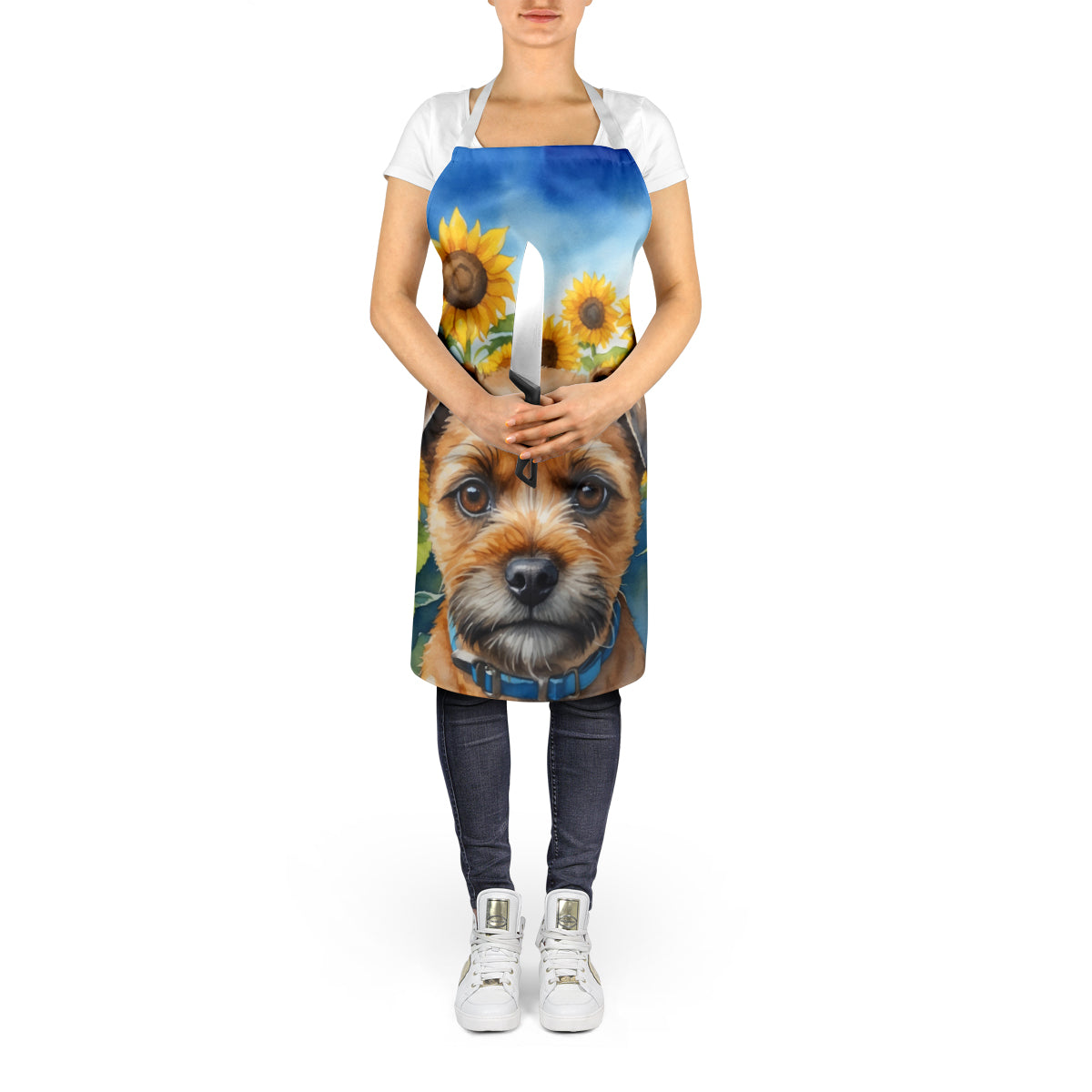 Border Terrier in Sunflowers Apron