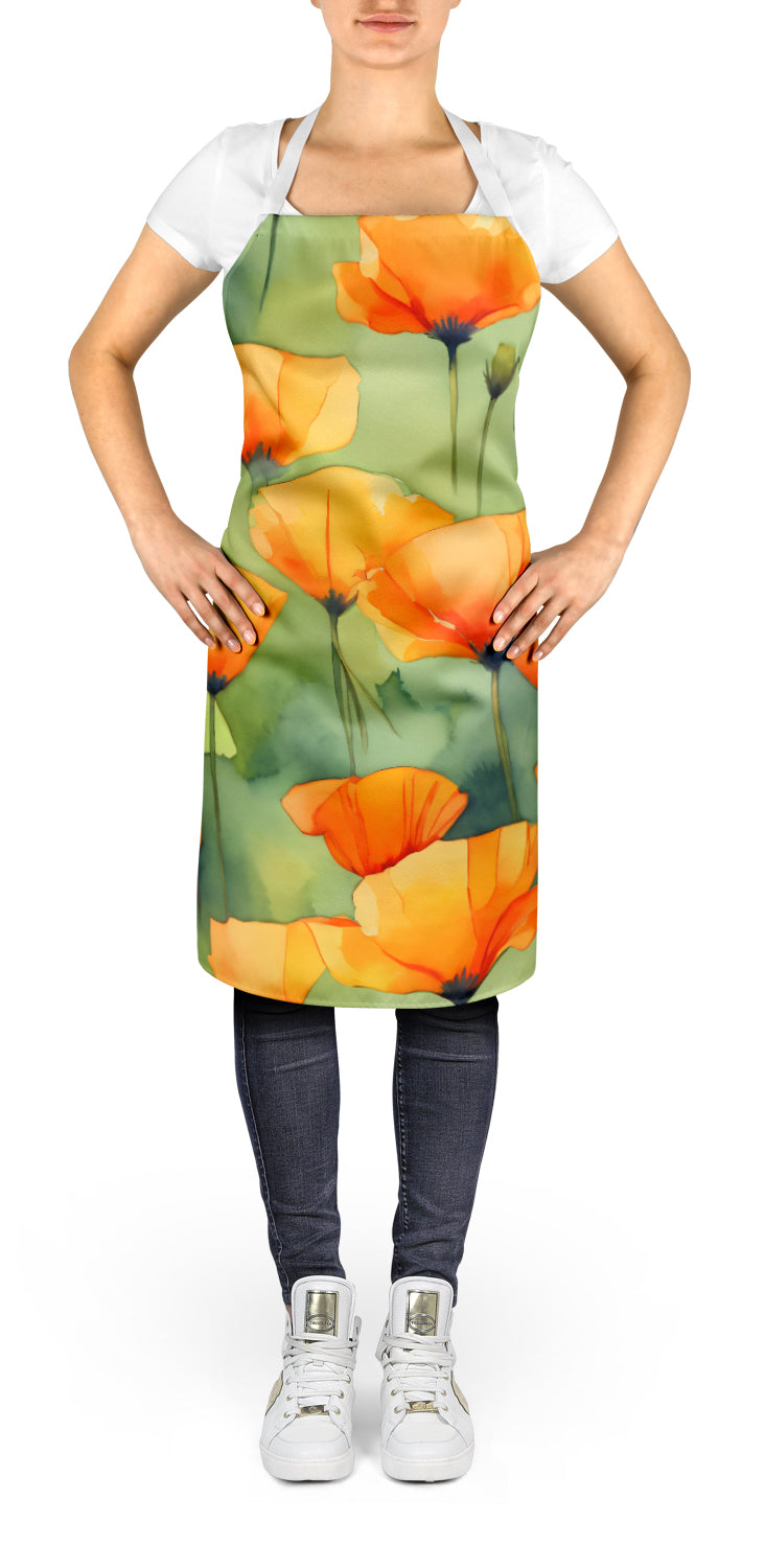 California California Poppies in Watercolor Apron